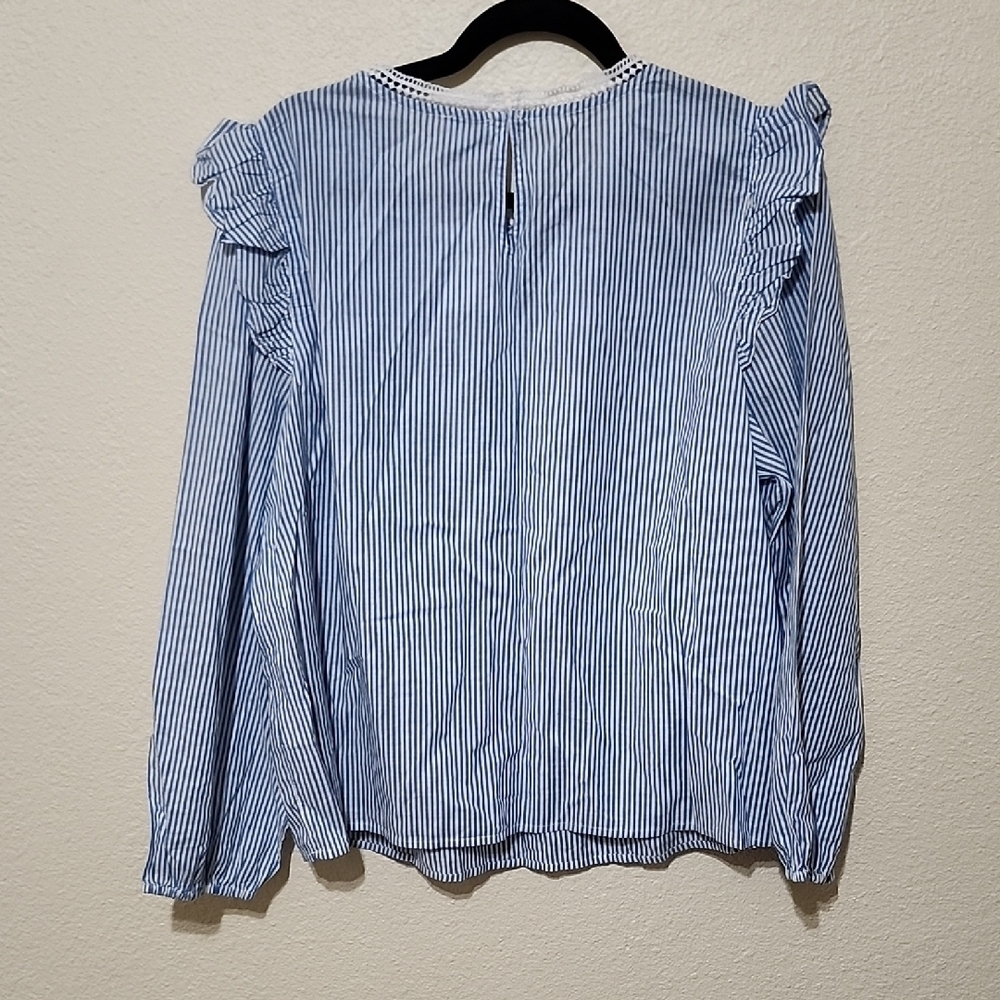J. Crew Blue and White Ruffled Puff Sleeve Blouse - Picture 12 of 15